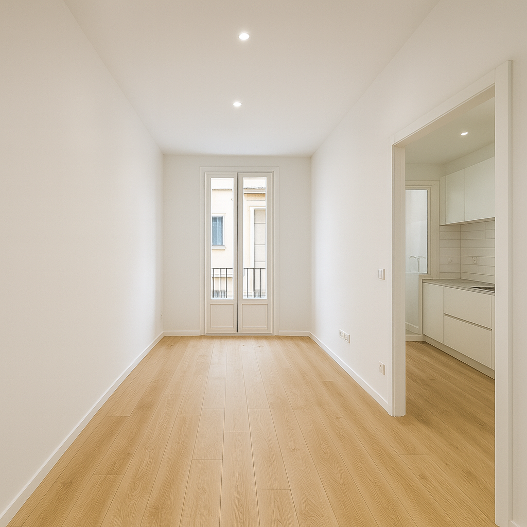 Piso modernista antiguo con distribución original y elementos deteriorados